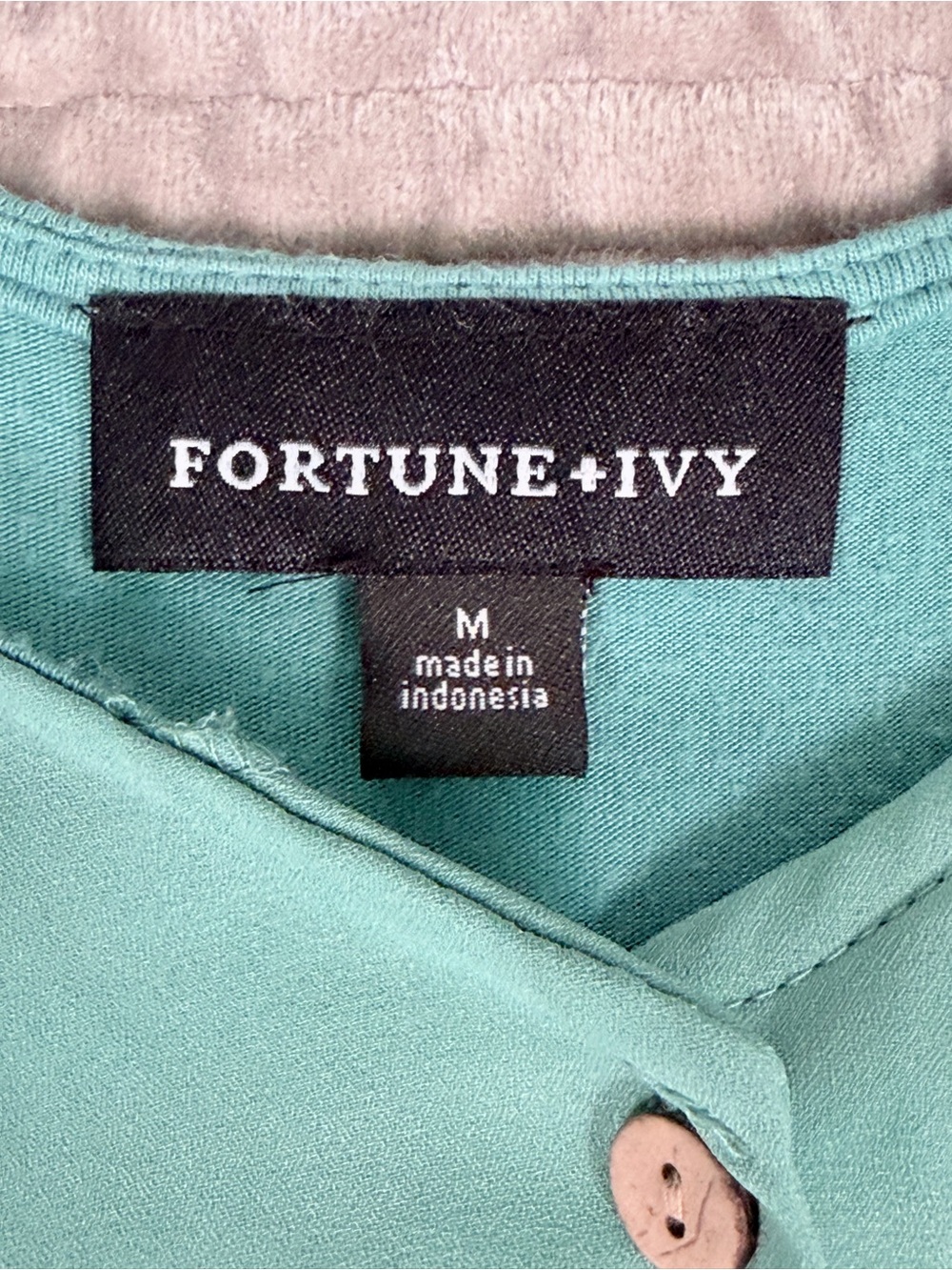 FORTUNE + IVY Sleeveless Tie Front Blouse Size Medium Mixed Material Aqua Blue - Picture 4 of 4